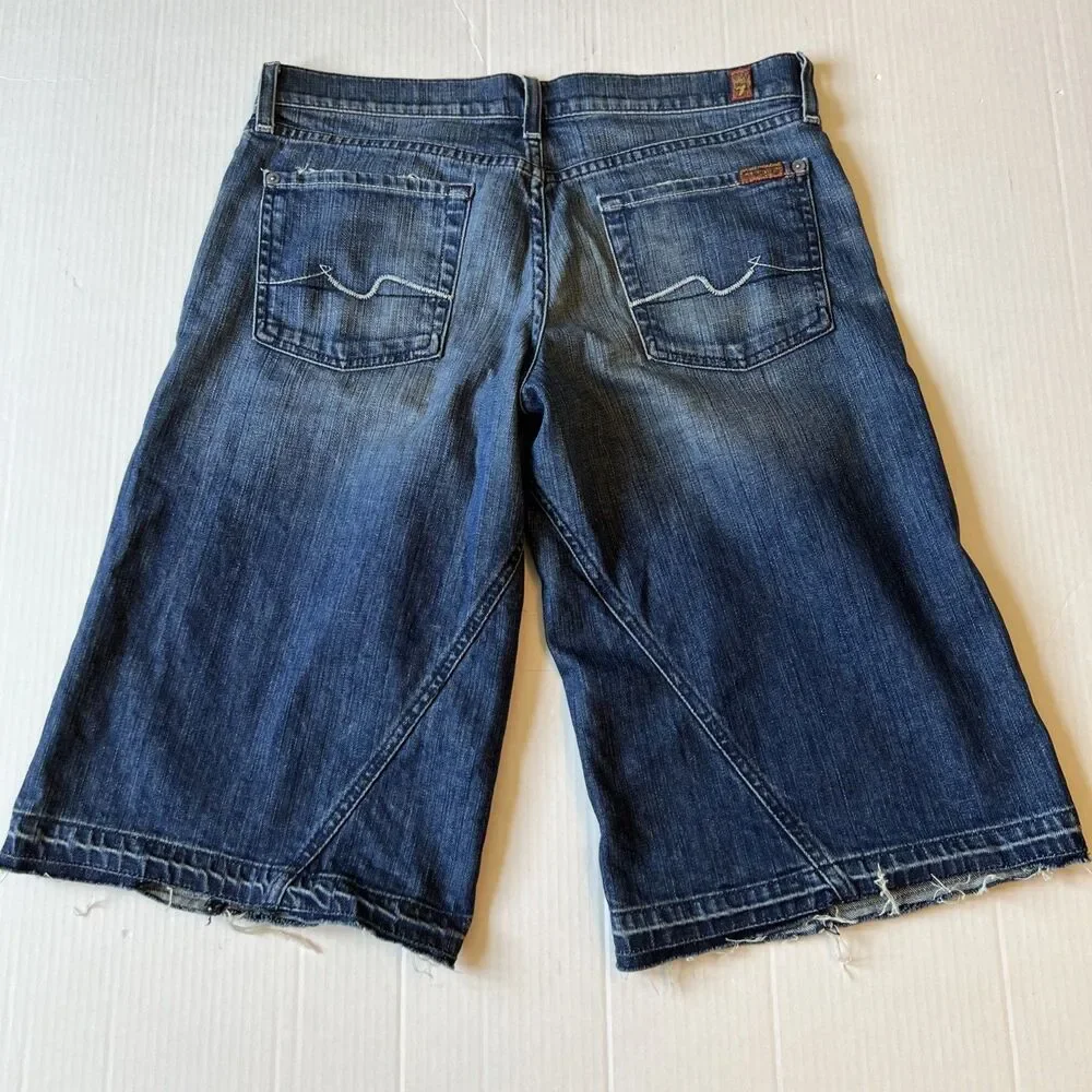 7 For All Mankind Women's Size 30 Blue Denim Wide Leg Long Jean Shorts